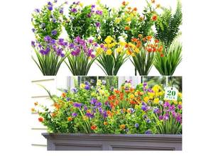 lot 16819 image: 20 Bundles Artificial Flowers for Outdoors UV Resistant Fake Flowers Realistic Faux Flowers Artificial Plants Outdoor for Spring Summer Indoor Garden Patio Window Box Kitchen Home Decor - Retail $20