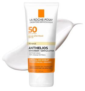 lot 16823 image: La Roche-Posay Anthelios Mineral Sunscreen SPF 50 Gentle Lotion, Broad Spectrum SPF  Antioxidants, Face & Body Sunscreen, Titanium Dioxide & Zinc Oxide, Oxybenzone Free, Oil Free - Retail $26