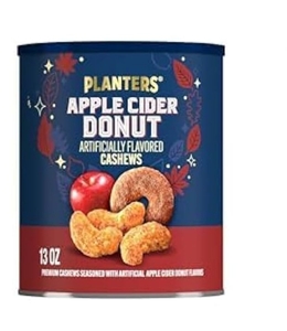 lot 16830 image: PLANTERS Apple Cider Donut Cashews 13oz, Party Snacks, Plant-Based Protein, Quick Snack for Adults, 1lb 2.25oz - Retail $23