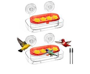 lot 16833 image: 2 Pack Window Hummingbird Feeder, Strong Suction Cup Hummingbird Feeder with 4 Feeding Ports, Easy to Clean and Refill Plastic Humming Bird Feeder,Gifts,10oz - Retail $12