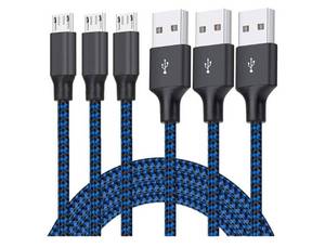 lot 16844 image: Micro USB Cable, 3Pack 6FT Android Charger Cord Long Braided Sync Fast Charging Cables Compatible with Samsung Galaxy S6 S7 Edge, Android Phone -Blue - Retail $9