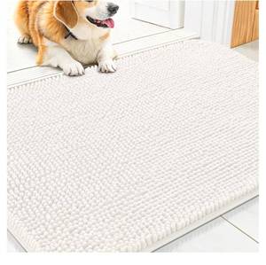 lot 16853 image: Dog Door Mat for Muddy Paws 30x20, Absorbs Moisture and Dirt Doormat, Non-Slip Washable Quick Dry Chenille Front Door Mat Indoor Entrance, Entryway Carpet for Inside Floor, Ivory - Retail $17