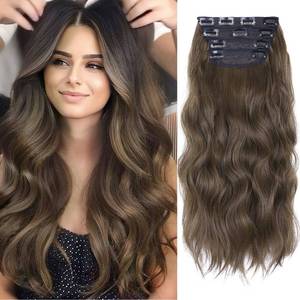 lot 16856 image: 4Pcs Synthetic Clip in Hair Extensions, 20 Inches Long Curly Hair Extensions Clip ins (ColorMedium Brown) - Retail $10