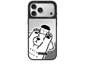 lot 16858 image: CASETiFY Mirror iPhone 17 Pro Max Case, 4.9 ft. 1X Military Grade Drop Protection - Dog Loves Coffee - Silver On Black - Retail $54