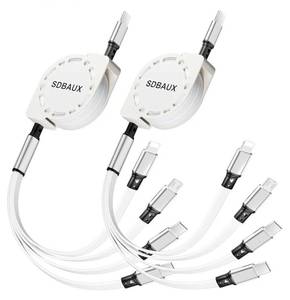 lot 16870 image: Multi Charging Cable,USB C to 4 in 1 Retractable IPMicroDual Type C Port Fast Charger Cord for iPhone 17 16 15 14 13 12 Pro Max iPad Mini Air,Galaxy S23S22,Cell Phones Tablets Universal Use-2Pack - Retail $10