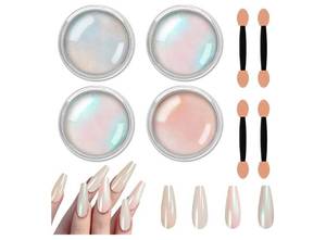 lot 16886 image: Chrome Nail Powder Metallic Mirror Effect Pigment Iridescent Aurora, Mermaid Pearl Glitter Dust Kit for Gel Polish Nail Art Decoration, Resin Craft- Violet Green Emerald - Retail $6