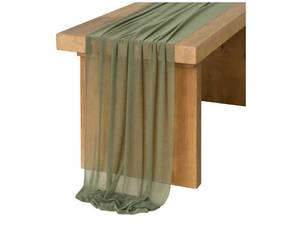 lot 16902 image: Lings Moment 14Ft Sage Green Chiffon Like Table Runner with Silver Sparkle Light Green Sheer Table Runner for Wedding Rustic Boho Wedding Party Bridal Shower Decorations Birthday Campsite Green - Retail $15