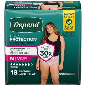 lot 16911 image: Depend Fresh Protection Adult Incontinence & Postpartum Underwear for Women - Maximum Absorbency - M - Blush - 18ct - Retail $16