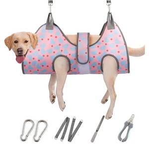 lot 16912 image: Dog Grooming Hammock for MediumLarge Dogs with Dog Grooming Harness for Nail Trimming, Pet Grooming Sling Helper (no nail clippers included) - Retail $16