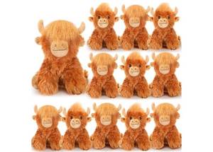 lot 16915 image: 12 Pcs Highland Cow Stuffed Animal Toy 6 Inch Brown Stuffed Highland Cow Plush Realistic Christmas Cattle Plushie Doll Gifts for Stress Relief Kids Boys Girls Presents Birthday Party Favor - Retail $36