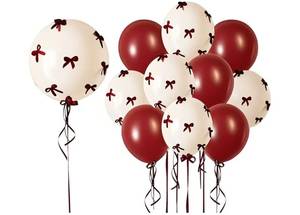 lot 16920 image: Burgundy Bow Balloons Red and White Balloons with Bows Party Decorations Wine Red Bow Balloons BoBo Balloons Coquette Bow Party Women Birthday Decor Bridal Shower Bridal Engagement Party Decorations - Retail $13