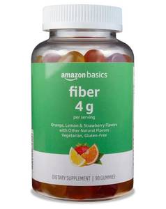 lot 16963 image: Amazon Basics Soft Fiber Gummies for Digestive Health and Regularity, Orange, Lemon & Strawberry Flavors, 90 Count, Pack of 1 (Previously Solimo) - Retail $11
