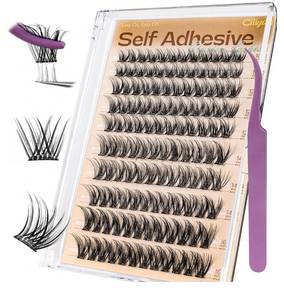 lot 16966 image: Self Adhesive Lash Clusters, 10-16mm Pre Glued Lashes Wispy Natural DIY Eyelash Extensions, Reusable, Press on Lashes No Glue Needed Eyelash H16 (12 lashes not included see photo for reference) - Retail $7