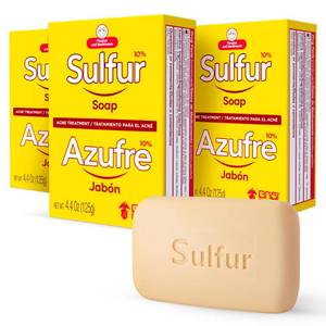 lot 16967 image: Biosulfur Grisi Acne Treatment Soap Deep Cleansing, Acne-Fighting, Reduces Inflammation, Prevents Breakouts, Blackheads, Excess Oil, Sulfur Soap Bar, 4.4 oz, 3-Pack - Retail $12