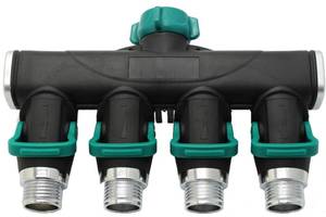 lot 16970 image: 4 Way Garden Hose Splitter Metal Hose Connector, Easy Grip, Easy to Open - Retail $15