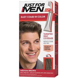 lot 16976 image: Just For Men Easy Comb-In Color Mens Hair Dye, Easy No Mix Application with Comb Applicator - Medium Brown, A-35, Pack of 1 - Retail $10