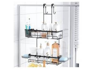 lot 16986 image: Over the Door Shower Caddy Hanging Black Rustproof Shower Organizer over the Door - No Drilling Bathroom Rack for Inside - Retail $17