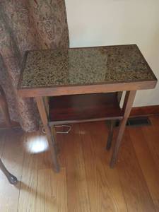 lot 911 image: Small Side Table with Granite Top.  30 x 18 x 9.5
