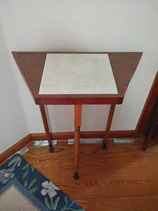 lot 925 image: Wooden Table with Tile in middle.   Claw Feet with Glass Balls.   32 x 26 x 14