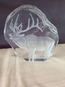 lot 1001 image: Crystal Glass Elk Sculpture Paperweight, signed, 6.5in tall
