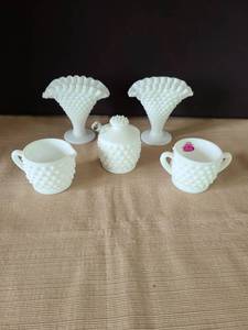 lot 1006 image: Fenton White Milk Glass Hobnail Pattern Tea Set Collection
