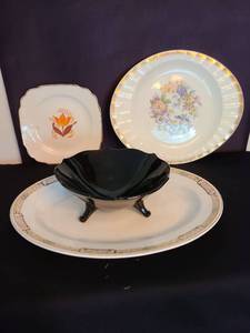 lot 1105 image: Johnson Bros. platter, others, black 3-footed bowl