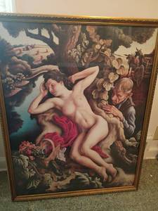 lot 1339 image: 32 x 26. Classical Nude Figure Print in Ornate Gold Frame