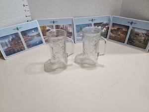 lot 1414 image: Glass Boot Mugs with Boys Town Cardboard Coaster Set