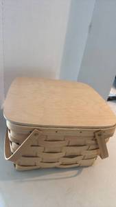 lot 1523 image: Picnic Basket with Red Gingham Liner and Protector with cups and more