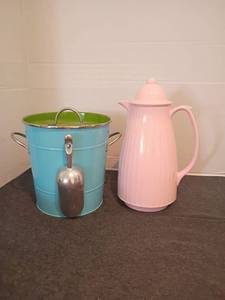 lot 1539 image: Pink Carafe and Galvanized Ice Bucket with Scoop