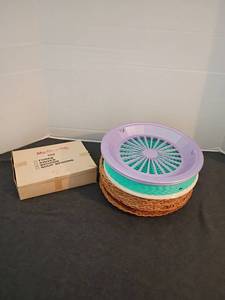 lot 1563 image: Plastic and Wicker Paper Plate Holders and Plastic Spoons