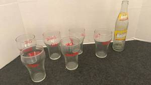 lot 1586 image: Coke a Cola glasses and masons root beer bottle