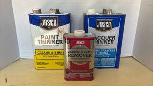 lot 4013 image: Jasco Professional Paint Thinner and Varnish Stain Remover. Paint Thinner doesnt have much in it but other two are full