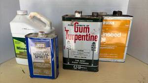 lot 4014 image: Paint Solvents and Thinners Collection - Turpentine, Mineral Spirits, Linseed Oil
