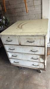 lot 4030 image: Garage Storage Cabinet on Wheels and all contents 38x31x34