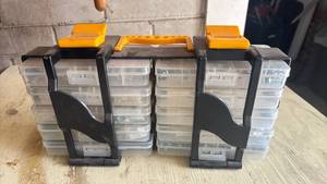lot 4119 image: Portable Tool Storage Organizer with Clear Compartment Drawers and contents