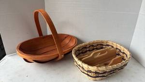 lot 4236 image: Handwoven Basket with Wood Dividers and Feet