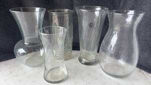 lot 4252 image: Five Glass Vases tallest is 10.5 inches