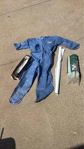 lot 4341 image: Kleen Guard suit with Painter��s Plastic and Roll Of Plastic Table Covering