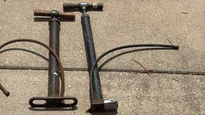 lot 4404 image: Hand Operated Tire Floor Pumps with Wooden Handles