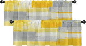 lot 521 image: Emvency 2 Pack Valances, 52x18in, Rod Pocket, YellowGrey