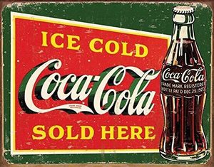 lot 557 image: Unoopler Coke   Ice Cold Green Tin Sign 12x16in