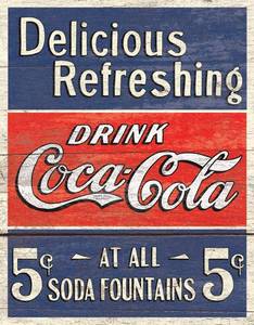 lot 559 image: Desperate Enterprises Coca-Cola Tin Sign 5 Cents - Vintage Decor