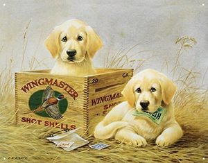 lot 570 image: Unoopler Wingmaster Shot Shells Hunting Dogs Tin Sign 12X16in