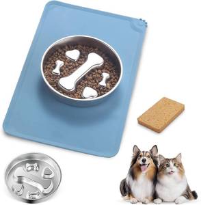 lot 596 image: Stainless Steel Slow Feeder Bowls   Non-Slip, 2-Cup Capacity