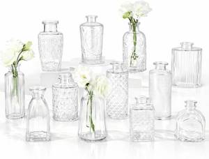lot 597 image: RUCKAE Small Clear Bud Vases, Bulk 7-Pack, Mini Glass Vases