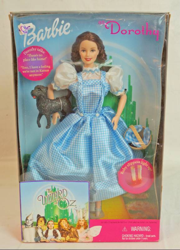 lot 6208 image: The Wizard of Oz - Barbie Collector  - NEW IN BOX Barbie as Dorothy - HTF NICE Box says Ruby Slippers Light Up and Dorothy Talks