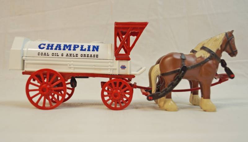 lot 6276 image: Collectible -Die Cast Champlin Coal Oil and Axle grease-Horse and Tanker Bank w key