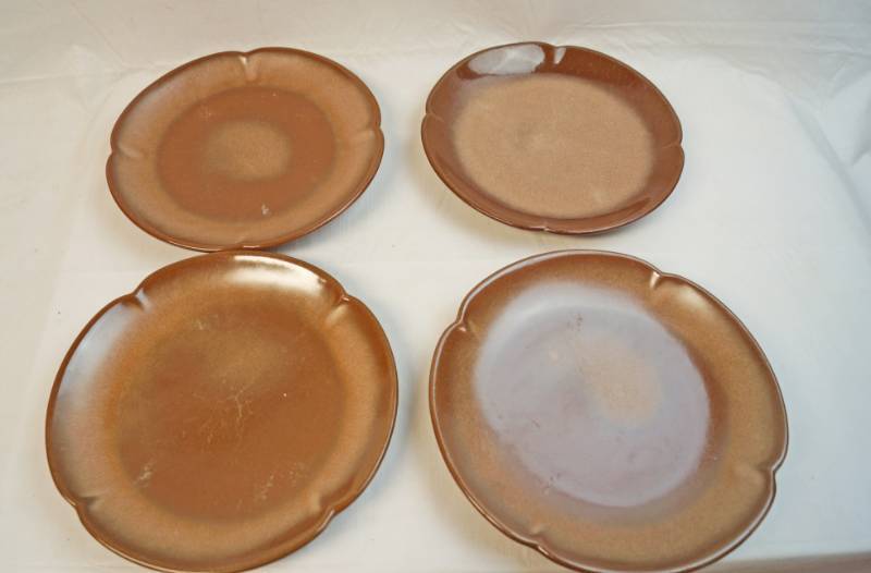 lot 6282 image: Frankoma Pottery brown plates-Set of four-see pics for size-Nice