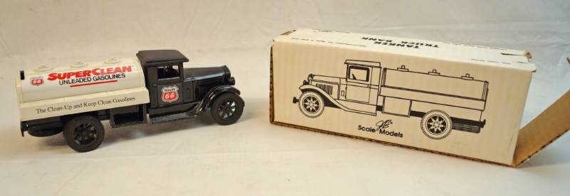 lot 6289 image: Joseph ERTL- Made in the USA-Die cast collectible -Phillips Super Clean Tanker Truck scale model-Locking coin Bank with key -in original box-GB 4019
